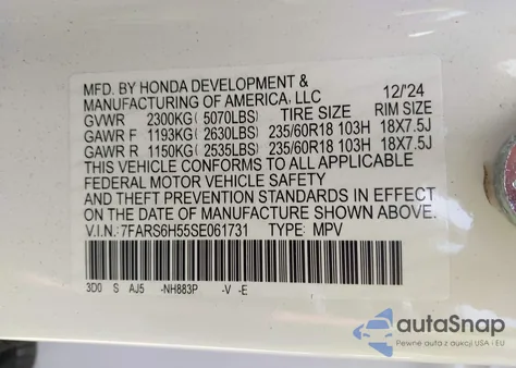 2025 Honda Cr-V Hybrid Sport from USA, damaged, VIN 7FARS6H55SE061731